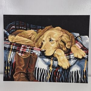VTG Lazy Dog Finished Acrylic Paint By Number Golden Retriever Western 14x11